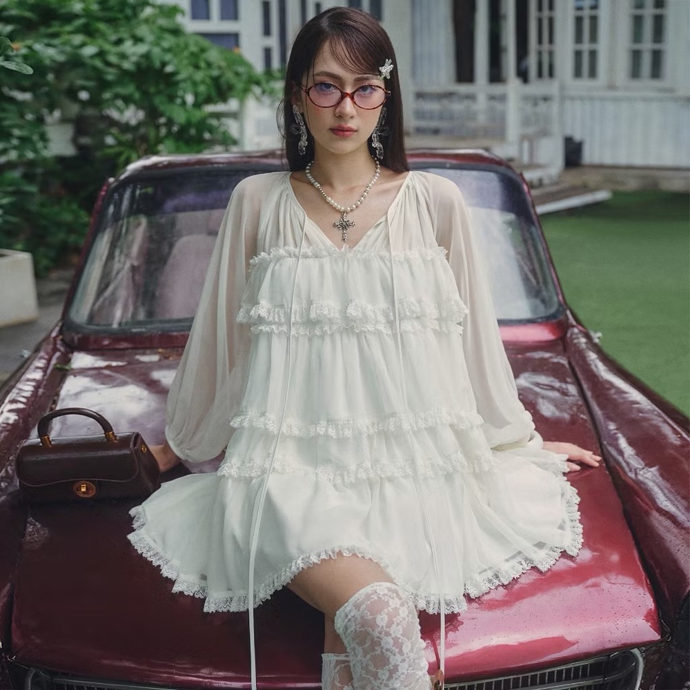 Chic Cream Ruffle Mini Dress - Picture 3 of 4
